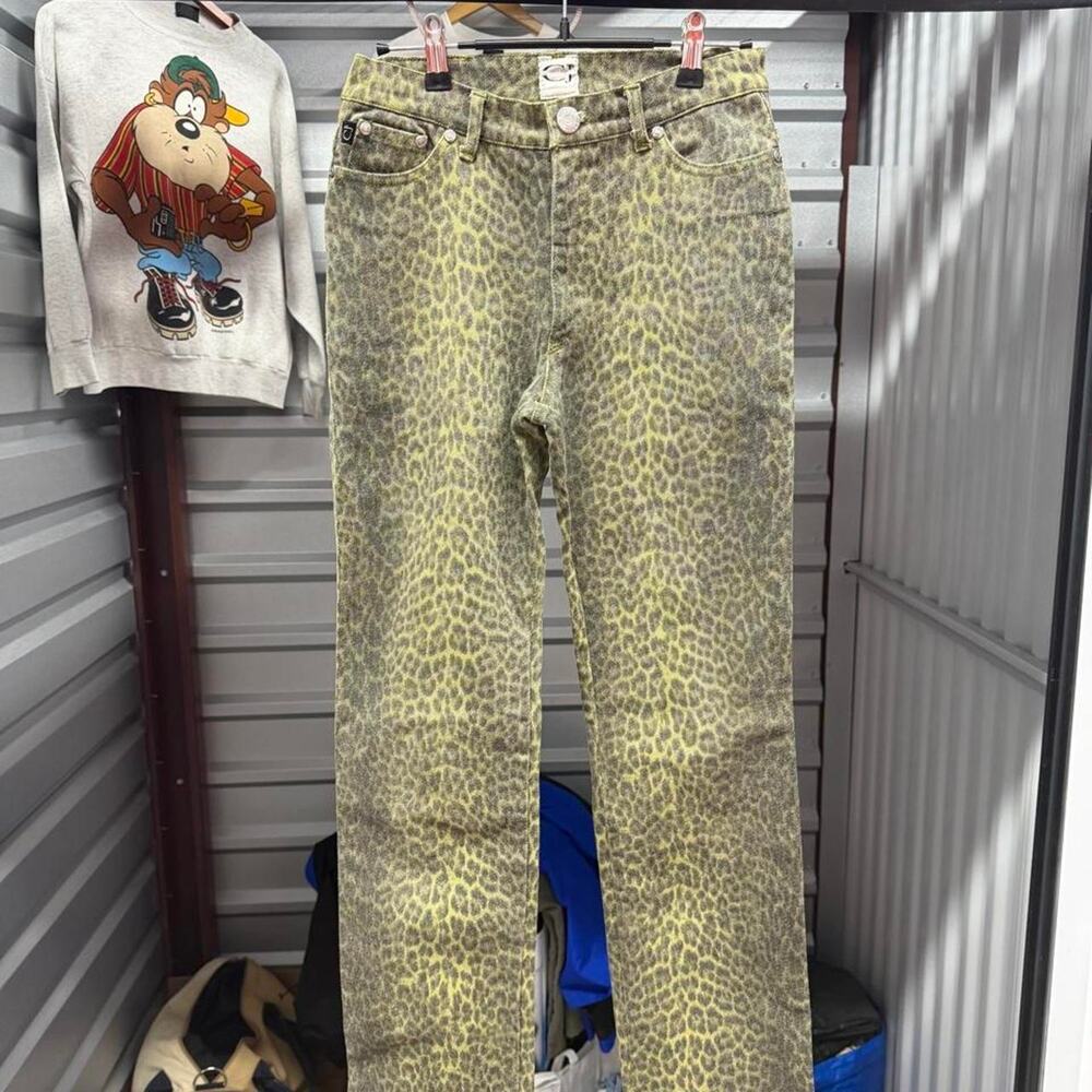 2000s Cavalli Jeans Leopard Cheetah Print Green Denim Roberto Cavalli Italy 28